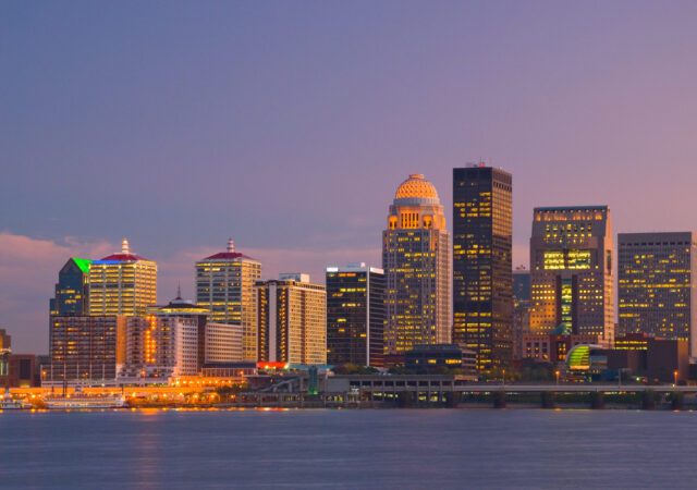 Louisville skyline at dusk