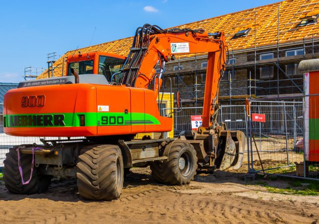 Liebherr excavator parked at the consturction site in Rucphen
