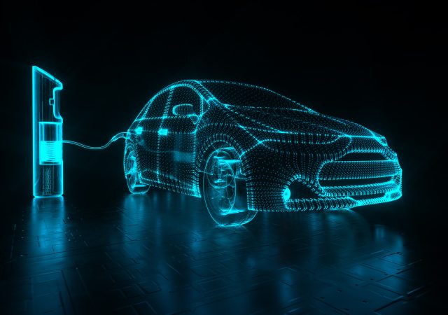 Electric car at charging station