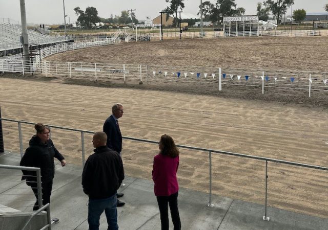 Lt. Gov. Joe Kelly and DED Interim Director Maureen Larsen receive a tour of Garfield County Frontier Fairgrounds in Burwell, home to Nebraska’s Big Rodeo.