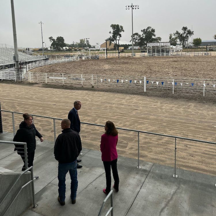 Lt. Gov. Joe Kelly and DED Interim Director Maureen Larsen receive a tour of Garfield County Frontier Fairgrounds in Burwell, home to Nebraska’s Big Rodeo.