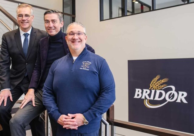 Eric Juillet de Saint Lager, CEO BRIDOR North America; Philippe Morin, CEO of BRIDOR Worldwide and Anthony Fanucci, Mayor of Vineland