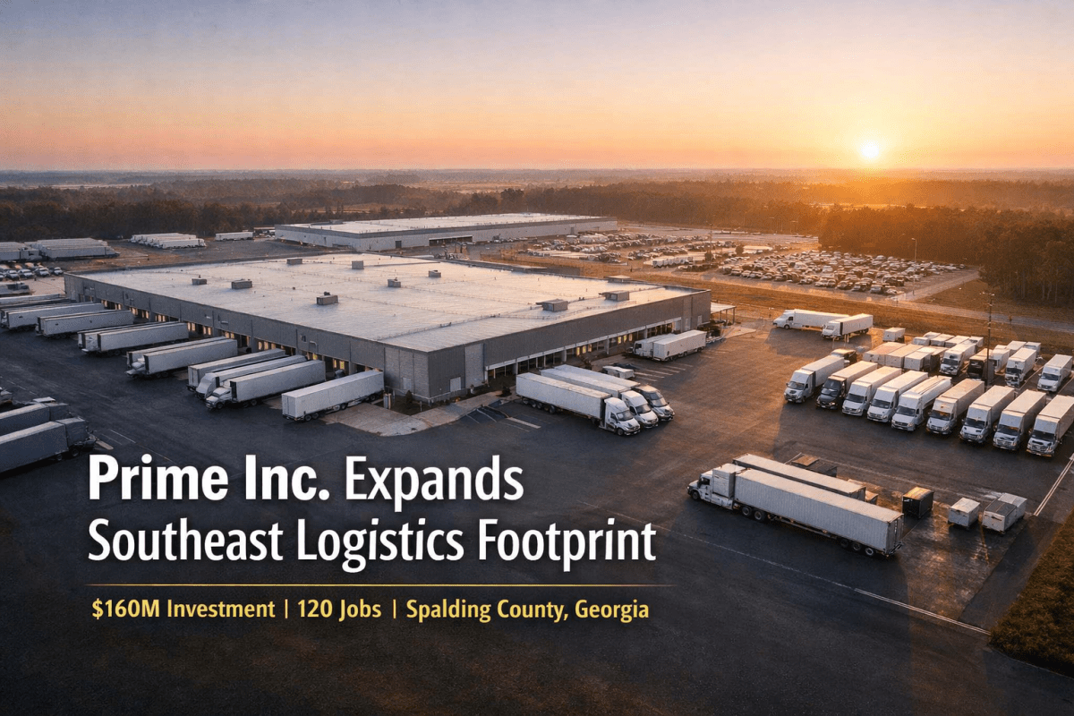 Prime Inc. logistics hub at sunset