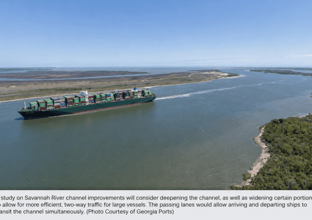 Container ship on the Savannah River