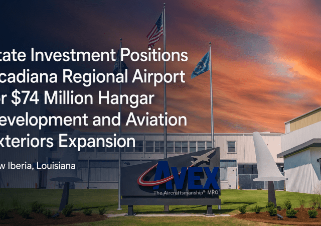 New Iberia airport facility at sunset