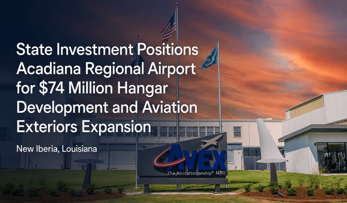 New Iberia airport facility at sunset