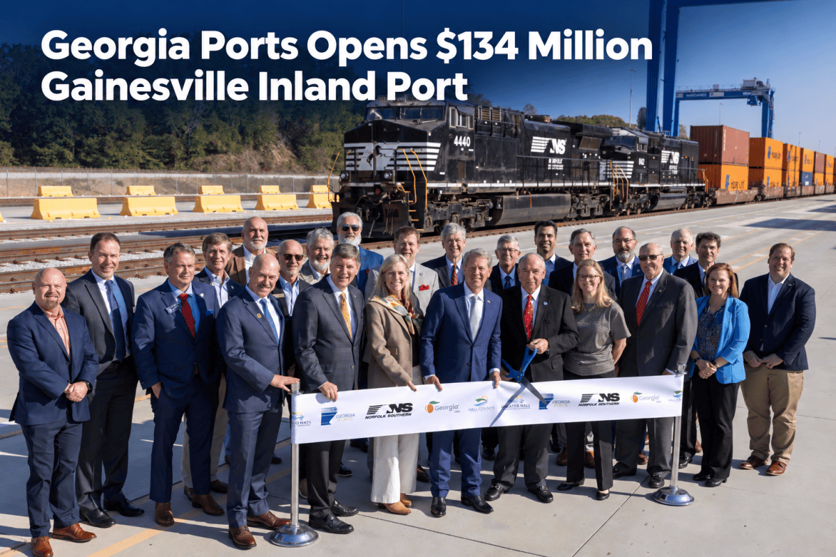 Georgia Gov. Brian Kemp joined customers, Hall County officials and Georgia Ports Authority leaders to celebrate the grand opening of the $134 million Gainesville Inland Port